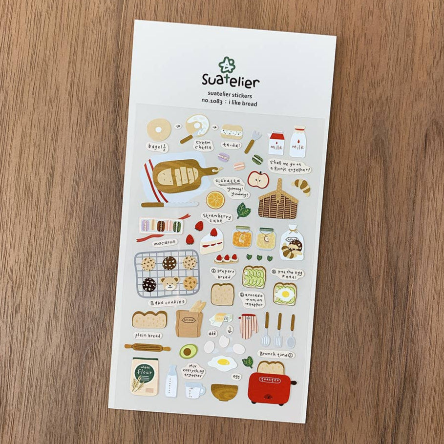korean stationery, sticker, food sticker, bread, stationery