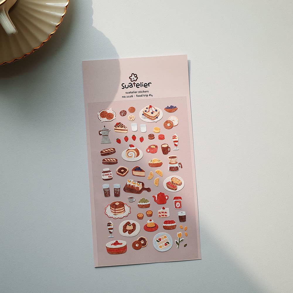 sticker, korean stationery, dessert sticker, cake, coffee