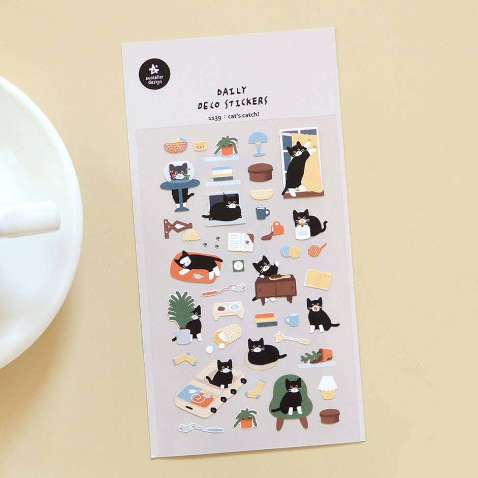 korean stationery, sticker, cute, cat sticker,