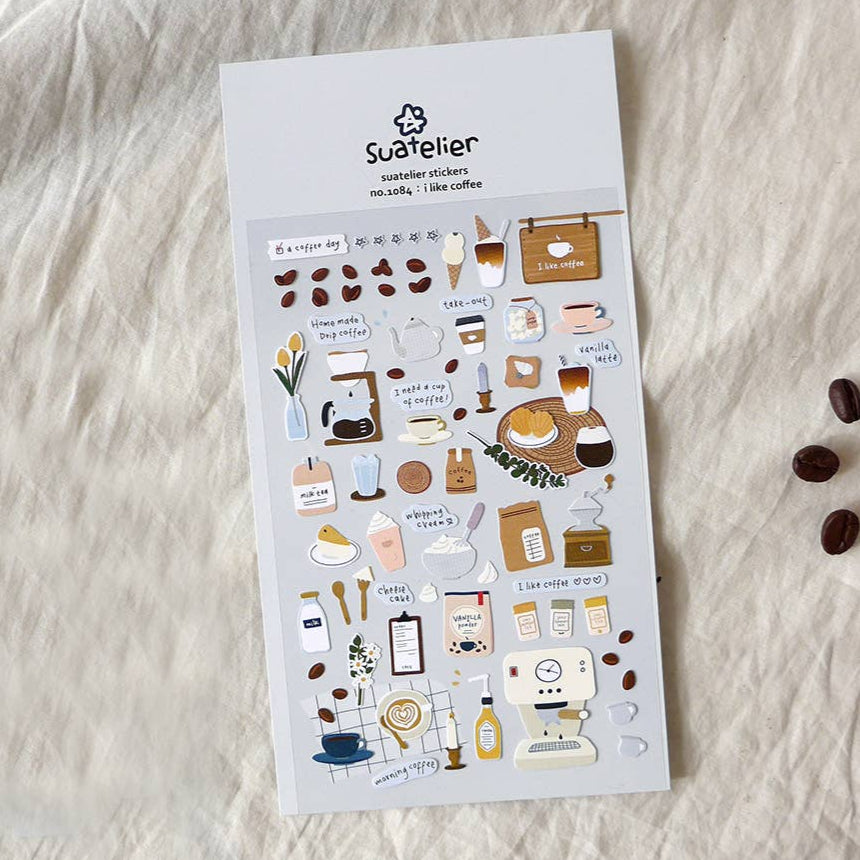 sticker, korean stationery, cafe sticker, coffee, drink food