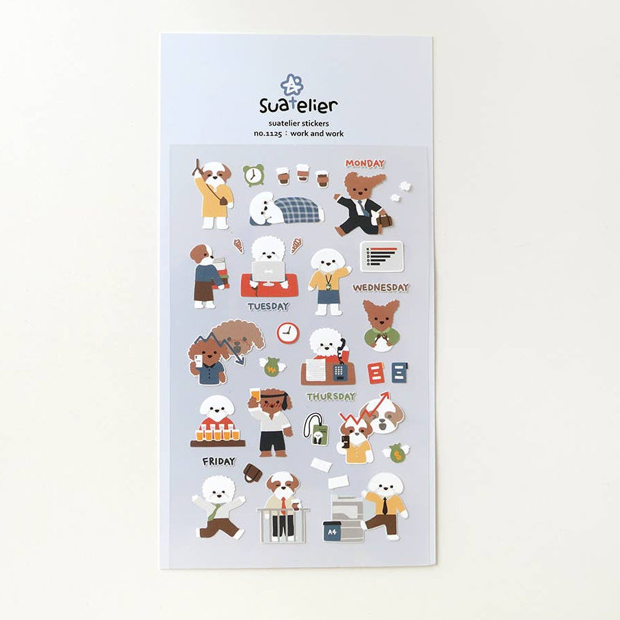 sticker, korean stationery, work image, dog