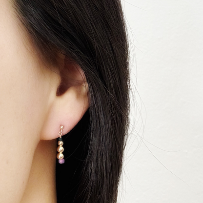 Earring - E. gold ball PINK opal