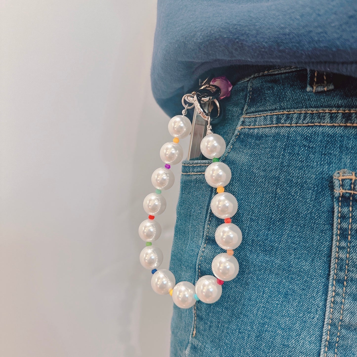 Phone Accessory - Pearl with color beads Phone Strap