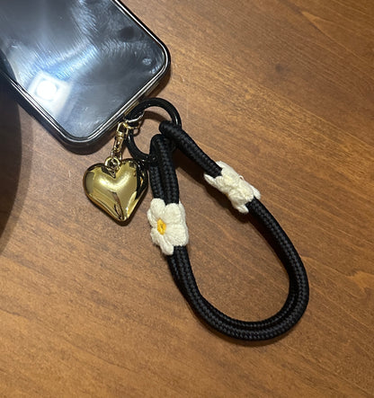 Phone Accessory - Phone Strap : Rope with Flower and Heart