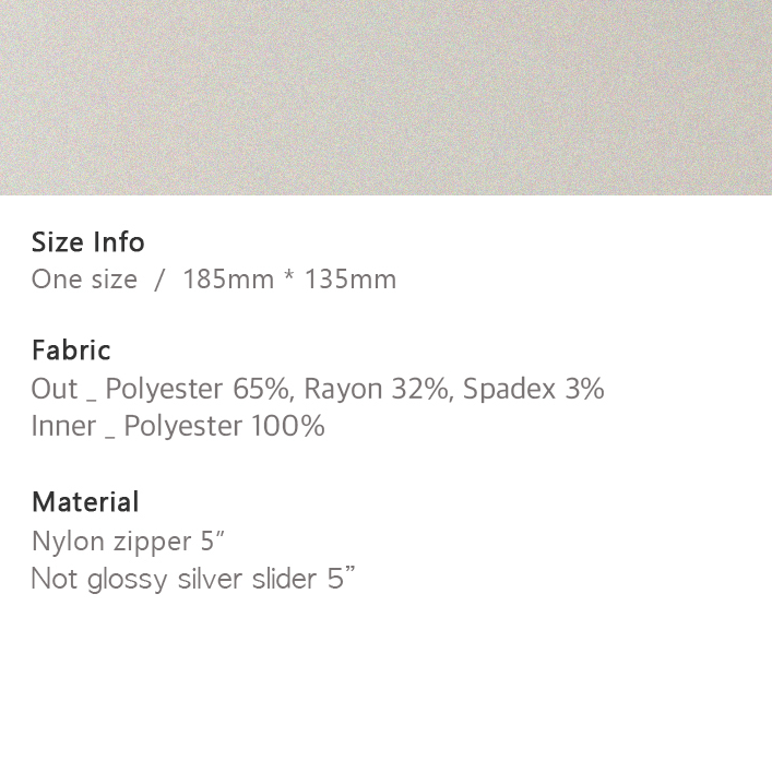 Textual information about size, fabric, and material on a plain background