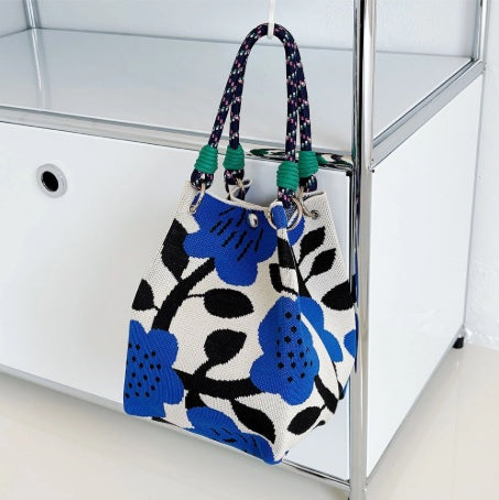 blue, flower, korean style, gift, holiday gift, knit bag, elegance
