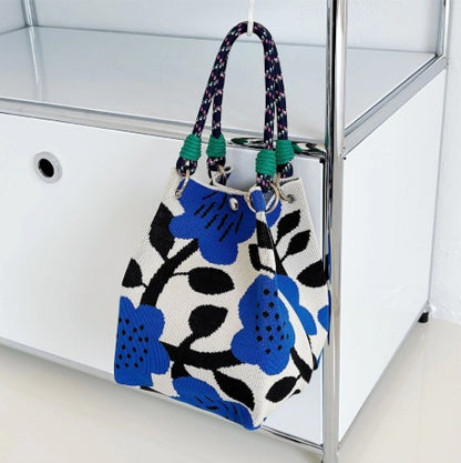 blue, flower, korean style, gift, holiday gift, knit bag, elegance