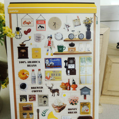 korean stationery, sticker, cafe sticker, coffee, deco, 