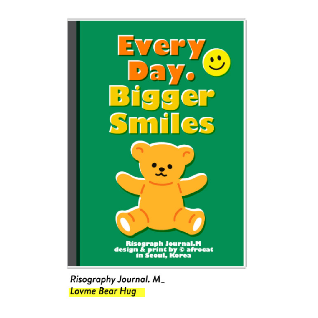 Journal with a teddy bear illustration and text on a green background