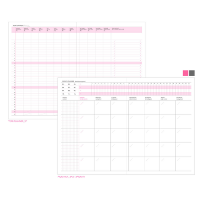 Pink and white planner sheet with various sections and text