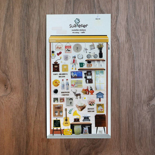korean stationery, sticker, cafe sticker, coffee, deco, 